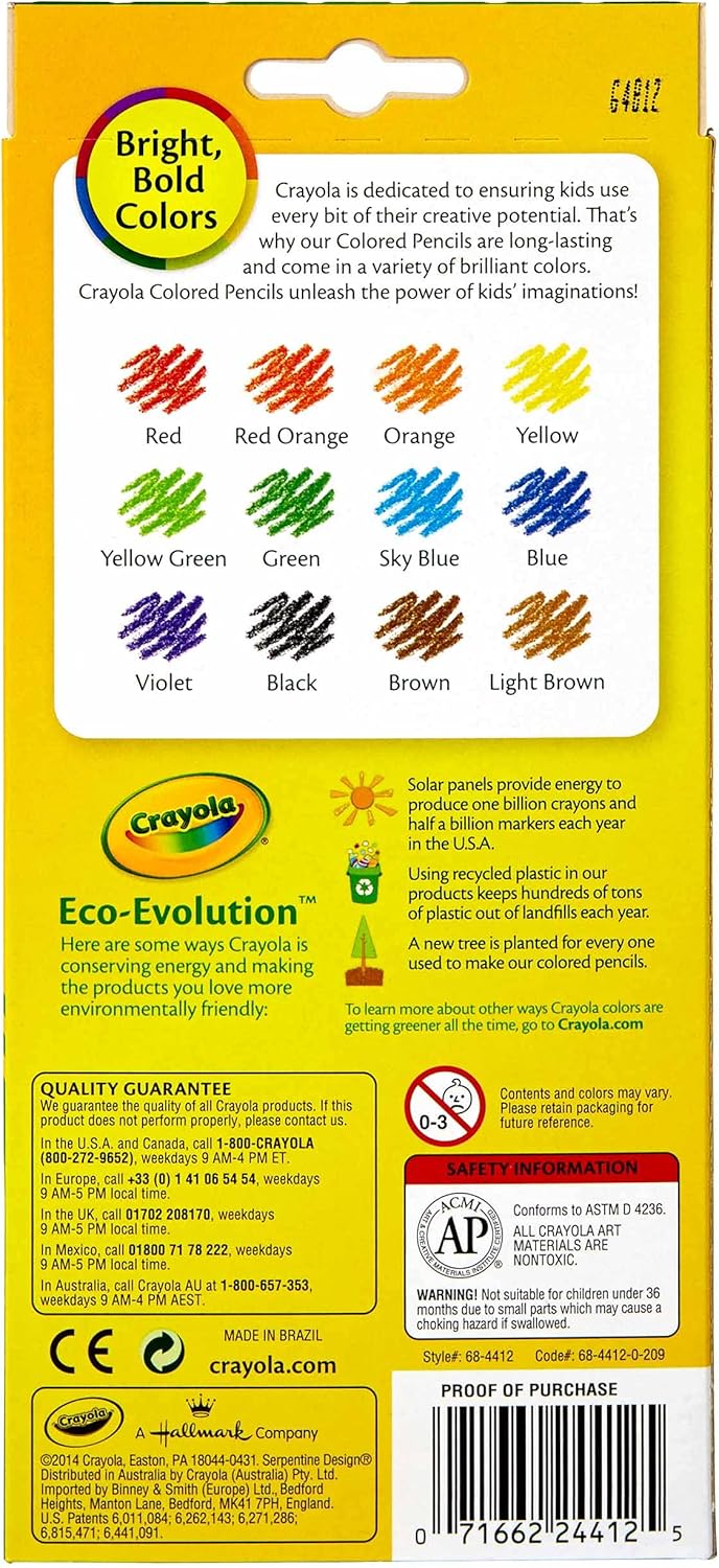 Crayola Erasable Colored Pencils, 12 Non-Toxic, Pre-Sharpened, Kids 4 & Up, Assorted Colors: Toys & Games