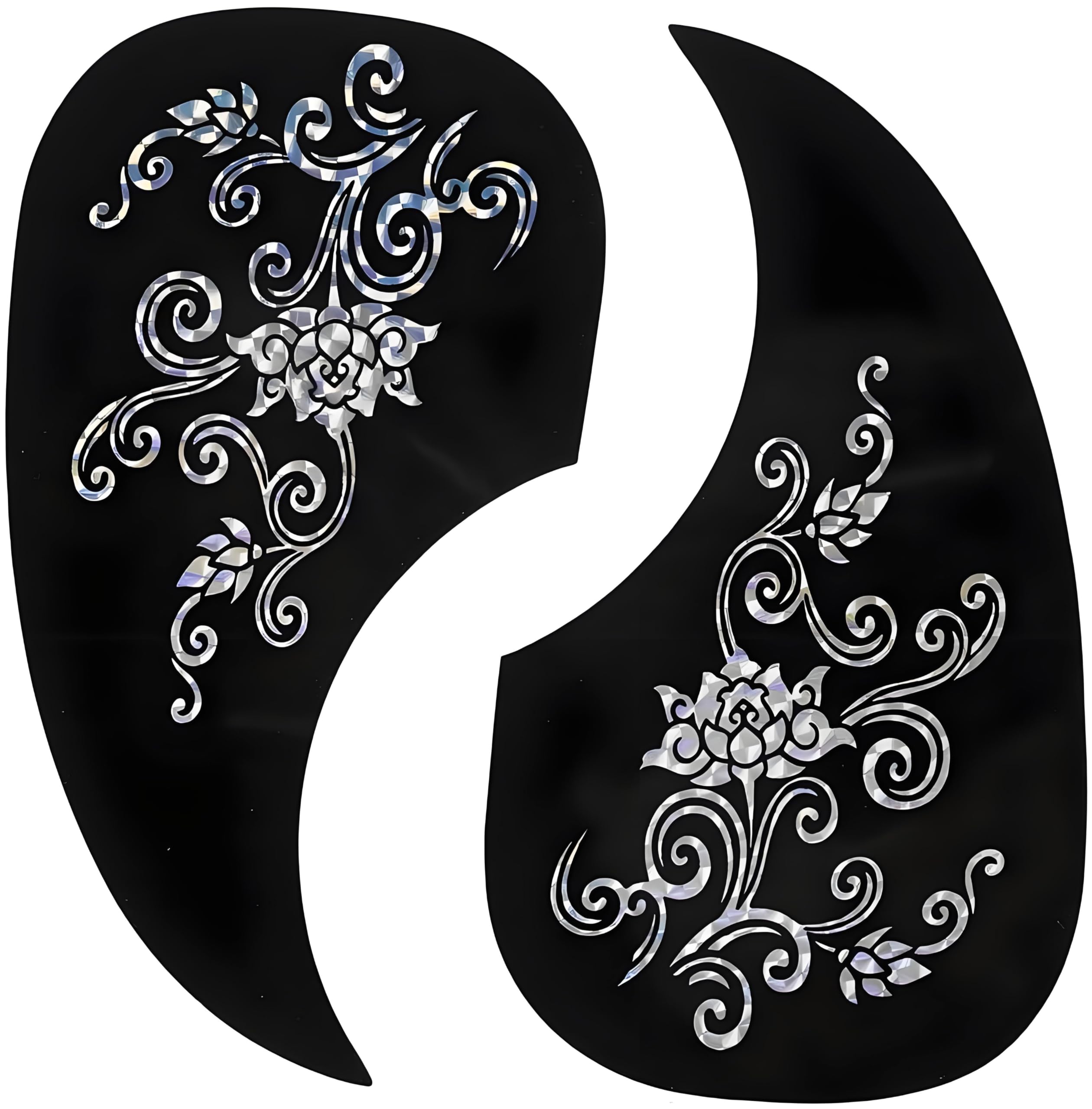 2Pcs Guitar Pickguard, Comma Shape Pick Guard Self-adhesive Sticker for Acoustic Guitar Accessory (Silver Vine) Acoustic Guitar Accessories
