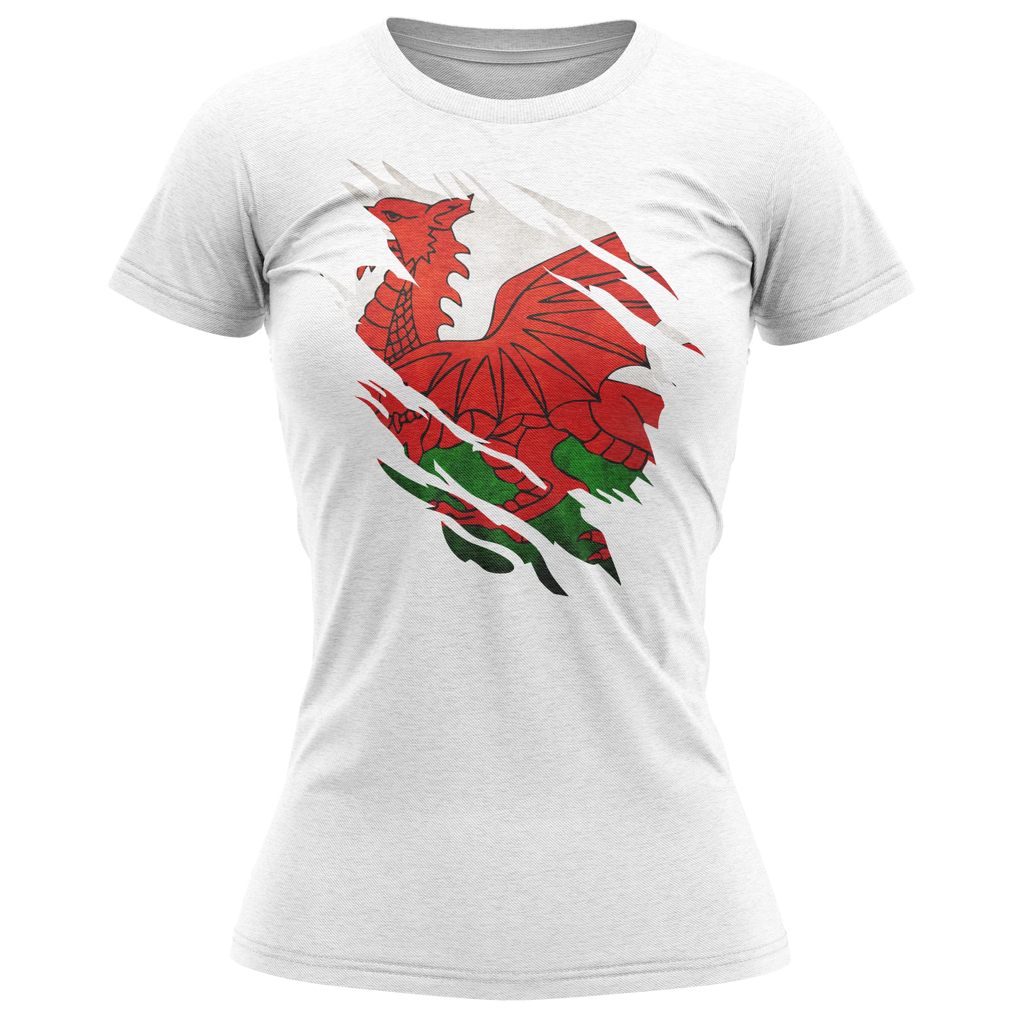 Purple Print House Wales Torn Womens T Shirt, Wales Rugby Gifts, Wales Flag Torn, Welsh Gift, Cymru Rugby Girls Shirt, Wales Present for Her, M, White