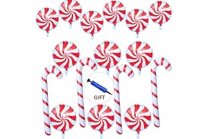 changsha 17 Pcs Christmas Inflatable Candy Canes Set - Christmas Inflatable Candy Canes Foil Balloons Inflatable Swirl Lollipop Balloon for Christmas Candy Canes Decorations