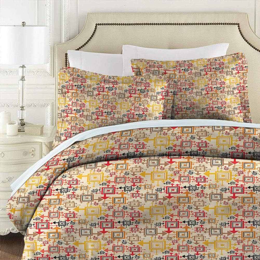 Duvet Cover Set with Zipper Closure 3 Pieces Geometric Fun Squares Artistic 3 Pieces