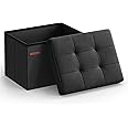 SONGMICS MAZIE Collection - Small Folding Storage Ottoman, Foot Rest Stool, 12.2 x 16.1 x 12.2 Inches, 286 lb Load Capacity, for Living Room, Bedroom, Home Office, Dorm, Ink Black ULSF102B01