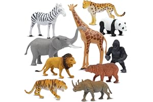 Beetots Safari Animal Figurines Set for Kids, 10 Piece Realistic Wild Zoo Animals Collection with Elephant, Lion, Tiger, Giraffe, Educational Toys for Toddlers Boys Girls