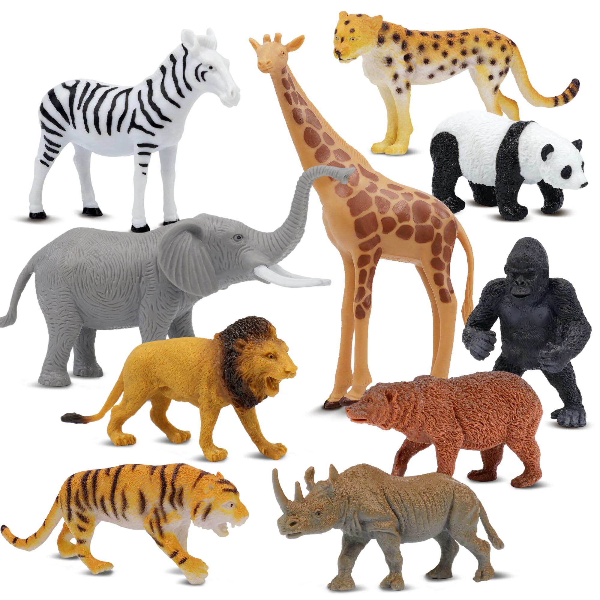 Beetots Safari Animal Figurines Set for Kids, 10 Piece Realistic Wild Zoo Animals Collection with Elephant, Lion, Tiger, Giraffe, Educational Toys for Toddlers Boys Girls