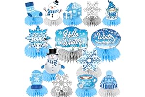 BISWITER 14Pcs Winter Wonderland Party Decorations Winter Centerpieces for Table, Winter Party Decorations Snowflake Centerpieces for Tables, Winter Table Decorations Honeycomb Centerpieces for Frozen Party
