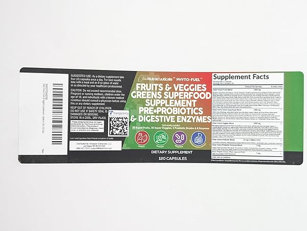 CLEAN NUTRACEUTICALS FRUITS AND VEGGIES SUPPLEMENT REDS & GREEN SUPERFOOD – BALANCE OF OVER 70 FRUIT & VEGETABLE SUPPLEMENTS CAPSULES WITH PROBIOTICS PREBIOTICS DIGESTIVE ENZYMES – 120 CT USA