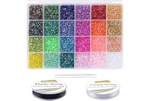 EuTengHao 14400pcs Tube Beads Bugle Glass Seed Beads Small Craft Spacer Beads for DIY Bracelet Necklaces Crafting Jewelry Making Supplies with Two Crystal String (3mm, 600 Per Color, 24 Colors)