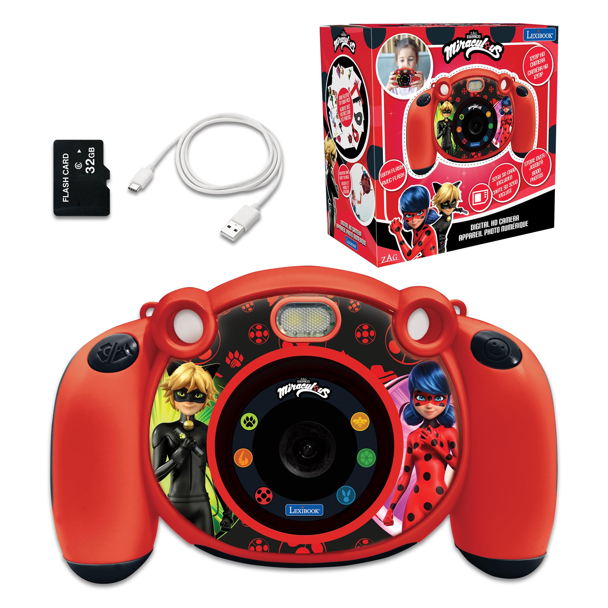 Lexibook, Miraculous Ladybug Cat Noir, 4-in-1 Kids camera with photo, video, audio and game functions, 32GB SD card included, DJ080MI — image 1
