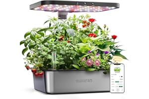 owltron Smart Hydroponics Growing System Kit,15 Pods Indoor Herb Garden with 36W LED Grow Light & APP Control, Planting Height Up to 30", Quiet Water Pump, Ideal Gift for All Ages Dark Silver
