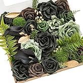 Ling's moment Fake Flowers Box, Faux Artificial Greenery Stems Foam Roses Gardenia Silk Lily Fabic Flower for Centerpieces Bouquet Wedding Vase Floral Decorations, Emerald & Gold, Grand Combo