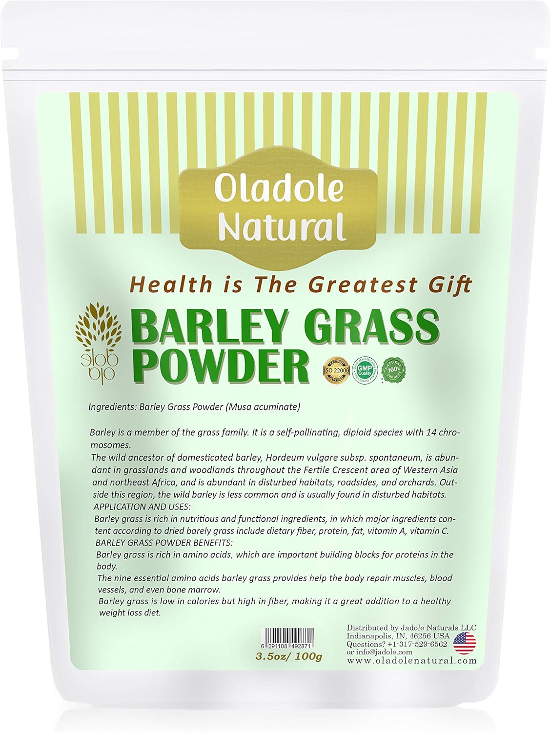 Oladole Natural, Organic Barley Grass Powder, Rich Fibers, Immune