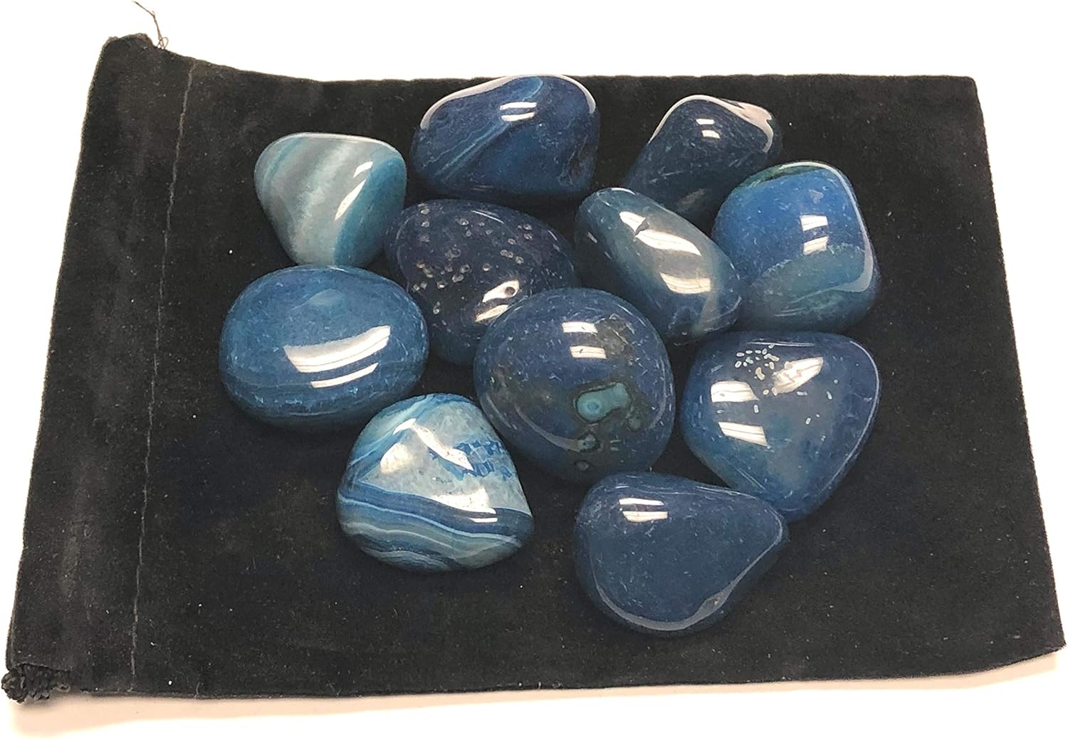 Zentron Crystal Collection: Tumbled Dyed Agate - Large 1" Pieces with Velvet Bag (1/2 Pound, Blue): Home & Kitchen