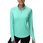 isnowood Women's 1/4 Zip Long Sleeve Rash Guard, UPF 50+ UV Sun Protection Shirts, Quick Dry Workout Hiking Athletic Tops