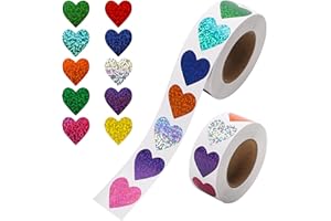 1000 Pcs Foil Heart Stickers, Glitter Small Heart Stickers for Reward, 1 Inch Self-Adhesive Colorful Incentive Stickers for T