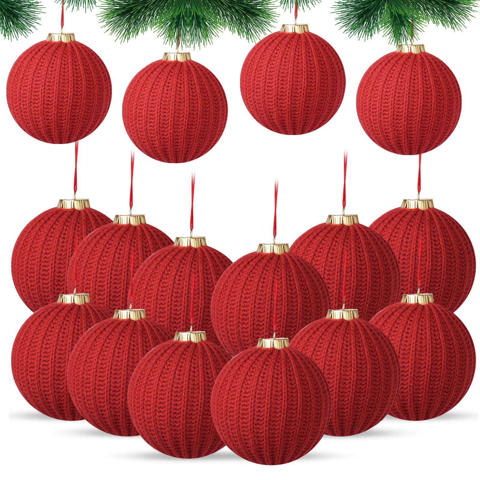 View 1 of 12 Pack Crochet Christmas Ball Ornaments Christmas Knitted Tree decorr - Earthy Tones & Festive Colors for Xmas Tree Decorating (Red, 4 inch)