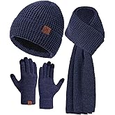 Beanie Hats Scarf And Gloves Set For Women Men, Mens Beanie Winter Hat Scarves Warm Touch Screen Gloves For Cold Weather
