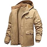 CHEXPEL Men's Winter Jackets with Hood Cotton Military Jackets Fleece Lined Thick Work Coats with Cargo Pockets