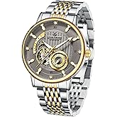 LOUIE JUELEN Luxury Men's Automatic Watches Self-Winding Analog Mechanical Watch Waterproof Dress Wrist Watch for Men, Multi-Color Dial, Leather Strap/Stainless Steel Band, No Battery Needed