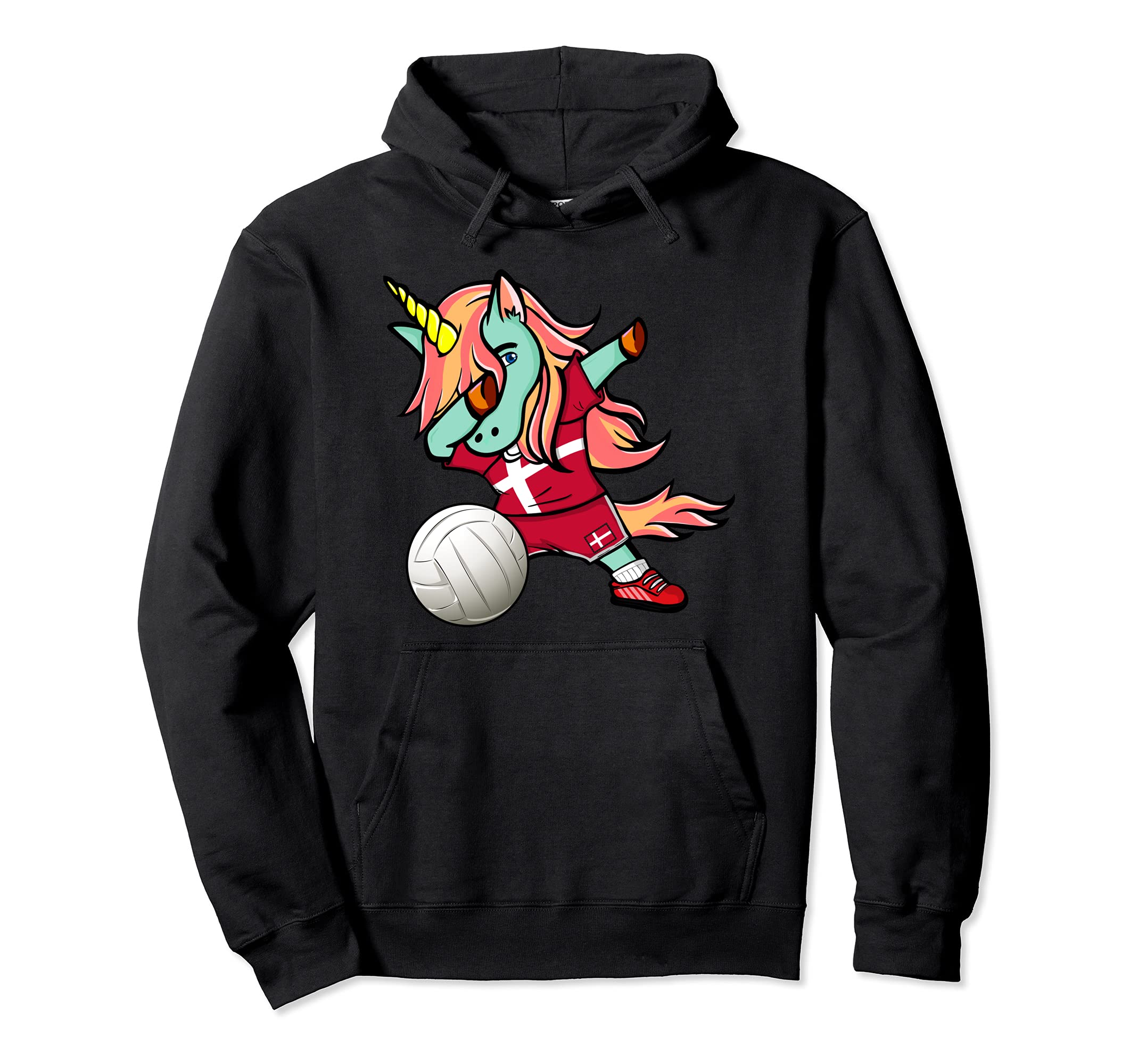 Dabbing Unicorn Denmark Volleyball Lovers Jersey Danish Flag Pullover Hoodie