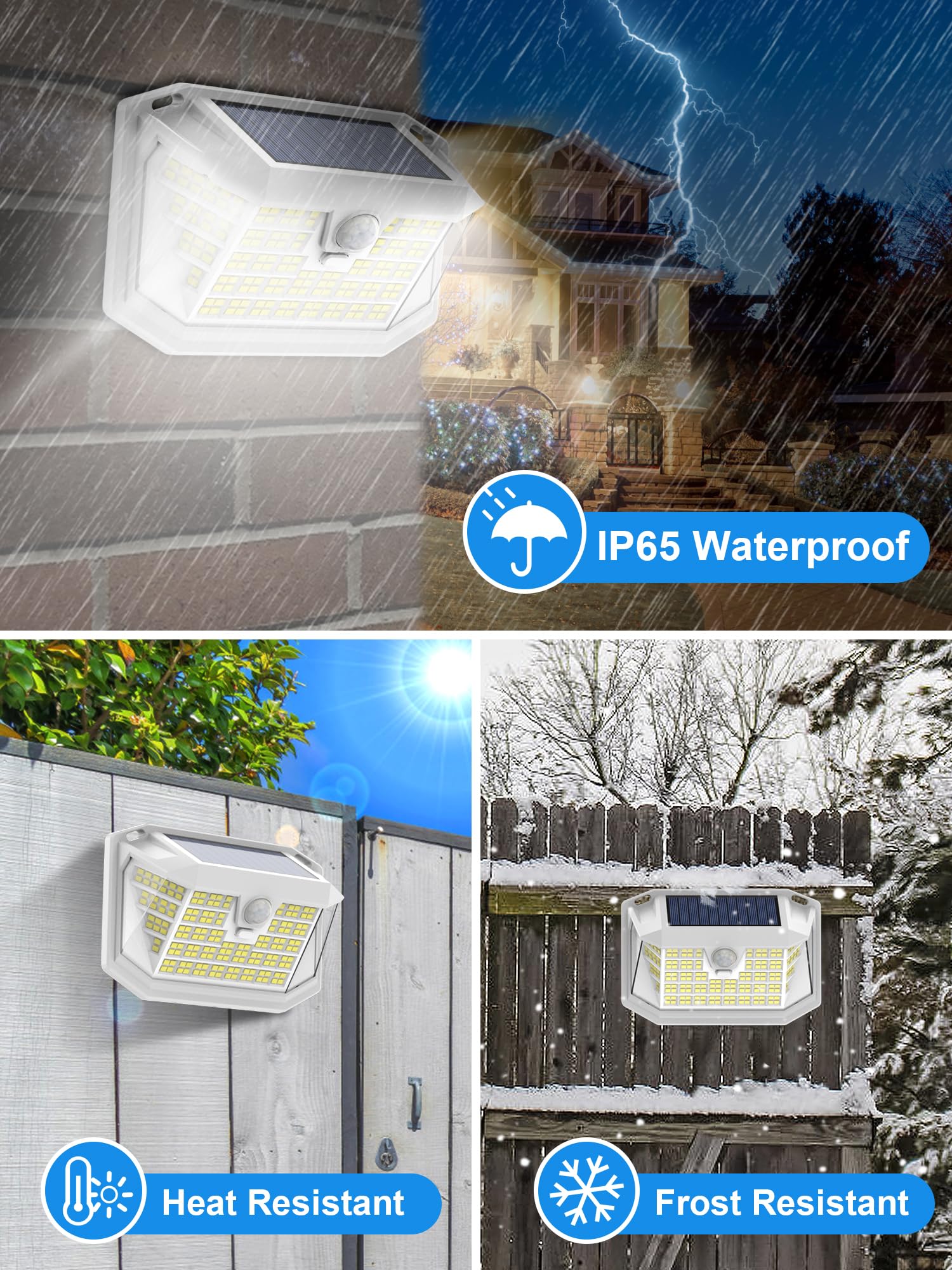 LANSOW Solar Motion Lights Outdoor 6 Pack, 188 LED/3 Modes, Motion Sensor Outdoor Lights, IP65 Waterproof 270° Lighting, Solar Powered Security Flood for Outside Yard Garden Wall(White)