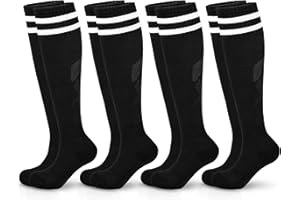 Hryrbay 4 Pairs Kids Cotton Soccer Socks Cushion Striped Baseball Uniform Boys Sock Toddler Girls Knee High Socks