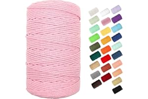 Macrame Cord, BYWORLD 3mm Cotton Rope 220 Yards(200m) Twine String, 100% Natural Cotton Colored Macrame Rope for Macrame Kit, Plant Hangers, Wall Hanging, Christmas or Wedding Decorative(Pink)