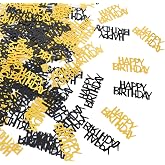 Happy Birthday Confetti Black and Gold Birthday Confetti for Table, 200pcs | Shiny Metallic