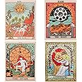 ZeeDix 4 Pcs Tarot Flag Tapestry- Small Tarot Card Europe Mysterious Medieval Tapestry, The Strength, The Sun, The Moon, The Star Astrology Divination Tapestry for Home Room with Seamless Nails