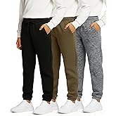 Real Essentials 3 Pack: Boys' Fleece Athletic Jogger Sweatpants - Kids Teens Active Athletic Pants with Pockets (Size 6-20)