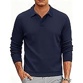 Cotrasen Mens Pullover Sweater Collared Long Sleeve Textured Casual Lightweight V Neck Ribbed Knit Polo Sweater