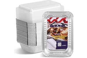 BIEAMA 50 Pack 8x5.5 Disposable Takeout Pans with Clear Lids, Disposable Baking Pans for Food To Go, Take Out, Foil Pans with Plastic Lids for Spill Resistance