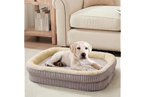 DEBANG HOME Orthopedic Dog Bed for Medium Dogs Breeds, High Density Egg Crate Foam Dog Sofa Beds,Oval Kennel Bed, Pet Couch Bed with Four Sided Bolster, Removable Washable Cover& Non-Slip Bottom