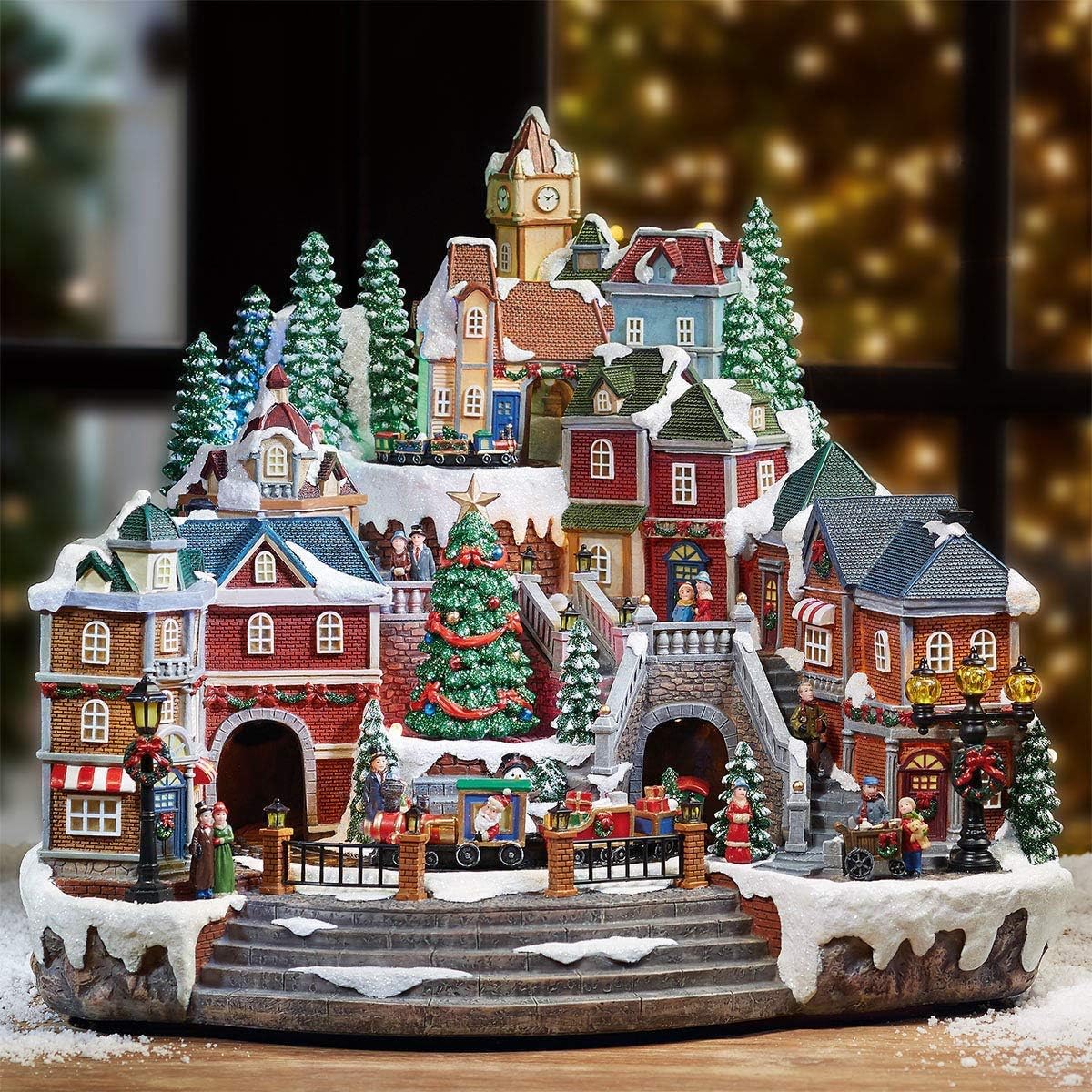 Christmas Animated Holiday Village, Handcrafted, 14.5 inch (37cm) LED