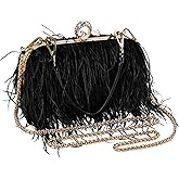 MAOFENG Women Ostrich Feather Tote Bag Fluffy Purse Clutch Feather Shoulder Crossbody Bag Evening Handbag for Wedding Party