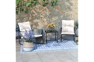 RUN.SE Patio Furniture 3 Piece Rocking Chairs Bistro Set with Cushions Outdoor Rattan Conversation Set with Tempered Glass Co