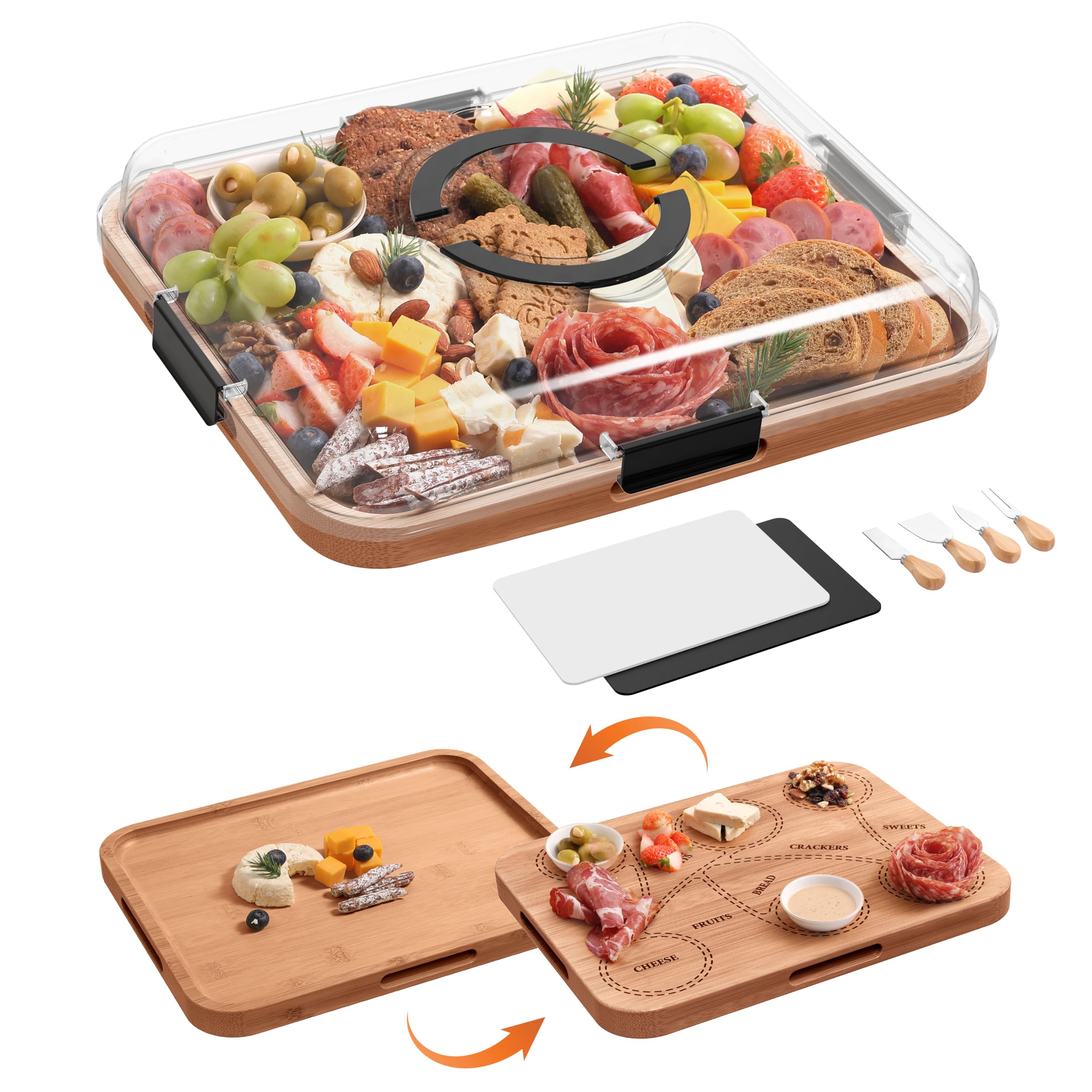 Photo 1 of (broken lid)(sold for parts) Charcuterie Board with Lid, 2-in-1 Bamboo Cheese & Cutting Board with Engraved Guide
