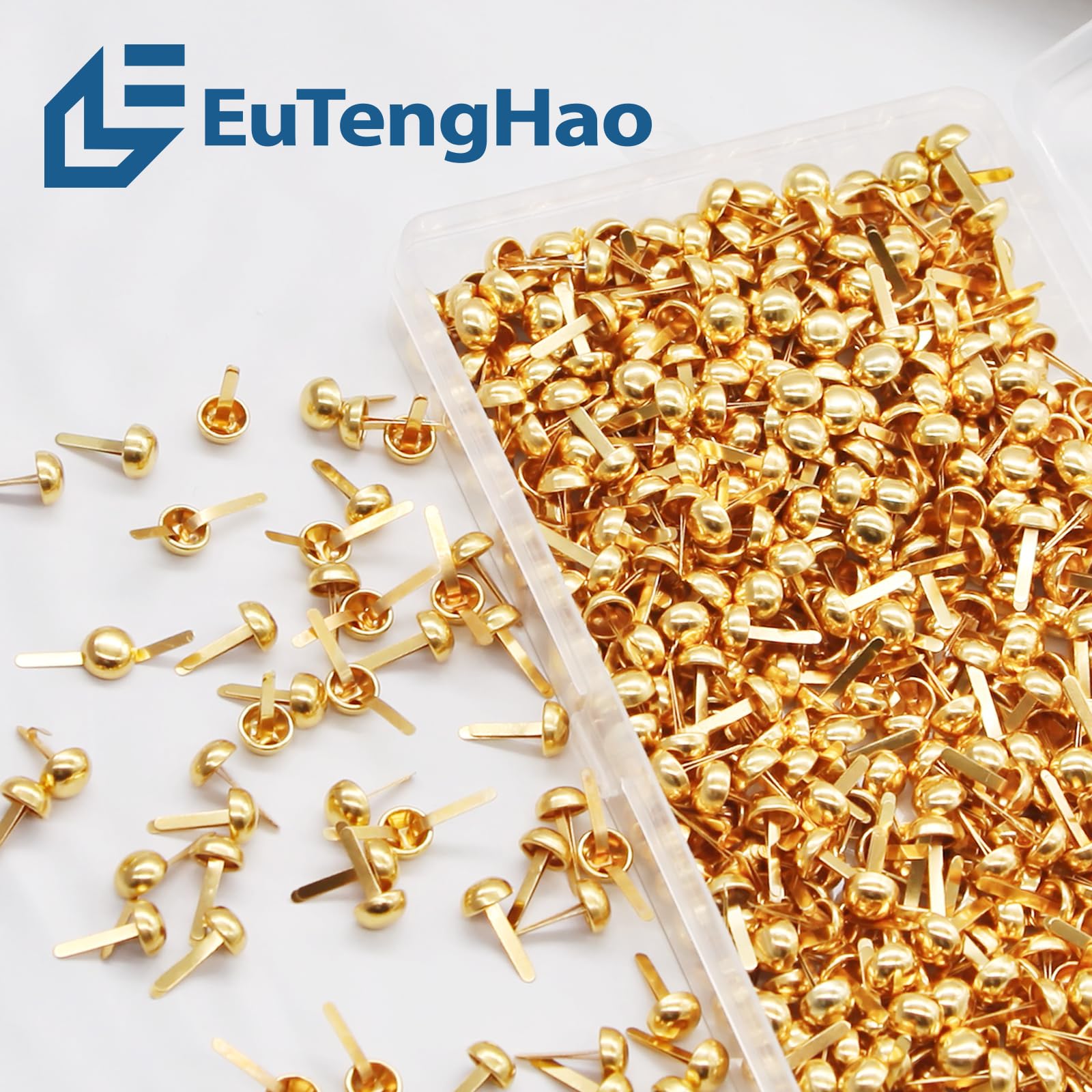 EuTengHao 700Pcs Brass Fasteners Scrapbooking Brads Round Head Brass Plated Fasteners for Craft Art Crafting School Decorative Scrapbooking DIY Supplies (1/2 Inch Shank, 8mm Head, Gold）