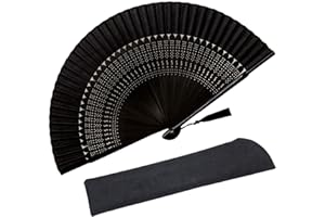 Zolee Small Folding Hand Fan - Chinese Japanese Vintage Bamboo Silk Fans - for Dance, Performance, Decoration, Wedding, Party, Gift (Sexy Black)