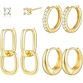 Small Gold Hoop Earrings Set for Women, 14K Gold Plated Lightweight Earrings Sets for Multiple Piercing, Hypoallergenic Huggie Gold Hoops Earrings for Women Jewelry