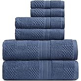 Springtree Home 100% Cotton Bathroom Towel Set | 6 Piece Set - Blue Towels | Geometric Textured Design | Absorbent & Quick-Dry | Oeko-TEX® Standard 100 Cotton | Myla Collection - Indigo