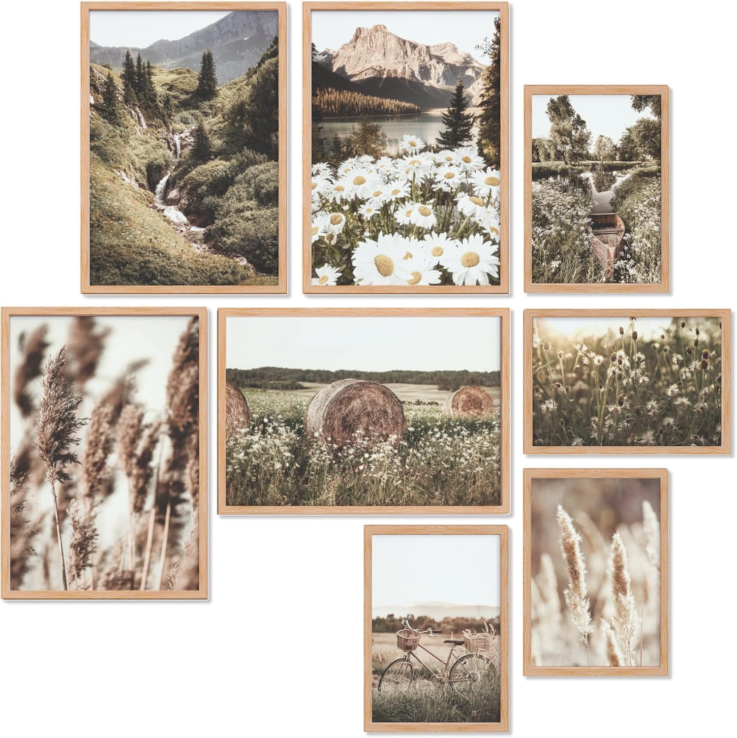 Heimlich Set of Posters - UNFRAMED -Stylish poster collages with matching pictures as wall decoration | 4 x DIN A3 & 4 x DIN A4-30x42 & 21x30 | » Pampas grass in spring «