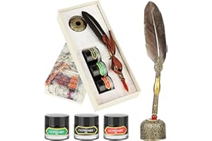 GC WRITING QUILL GC QUILL Feather Glass Dip Pen and Ink Set, Glass Calligraphy Pen with 3 Colors Ink and Pen Holder for Writing Drawing– MU-16
