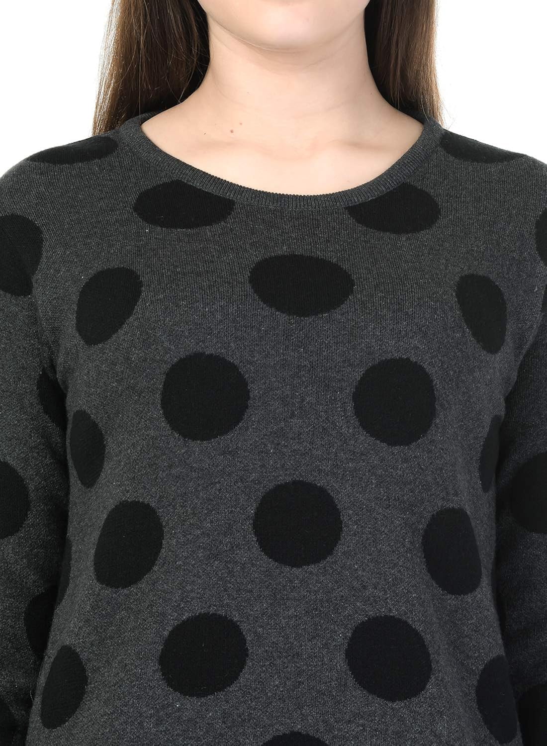 kalt women's round neck full sleeves polka jacquard sweater