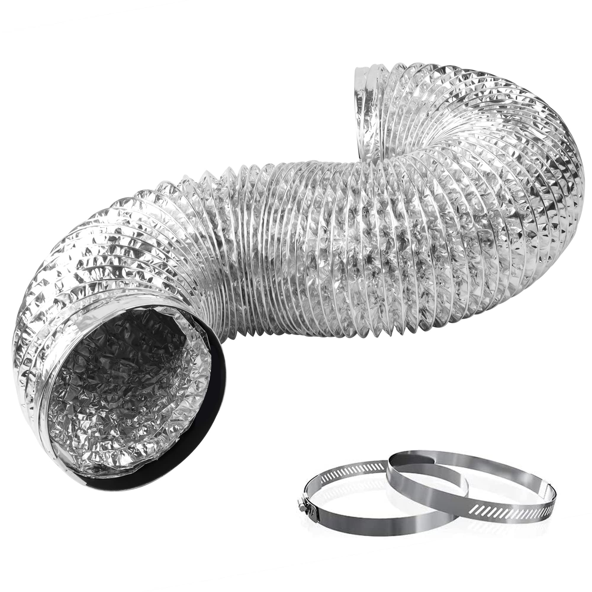 Photo 1 of HYDROWE Dryer Vent Hose Flexible PVC Aluminum Foil Ducting Dryer Vent Hose for HVAC Ventilation with 2 Clamps (4in 5ft Silver)