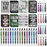 PerKoop 48 Pcs Inspirational Gifts Bulk Motivational Notepads Ballpoint Pens Keychains Set Modern Farmhouse Journal Notebooks Christian Gifts for Teachers School Office Party Favor Supplies