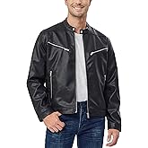 Fahsyee Faux Leather Jacket Men - Black Bomber Jackets Motorcycle Stand Collar Lightweight Zip-Up Slim Fit Biker Coat