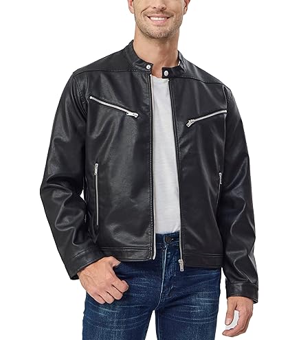 ジャケット・アウター natumiPASTING LIKE SYNTHETIC LEATHER Amazon.com: Faux Leather Jacket for Men Artificial Leather Side