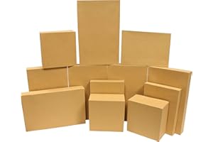 JOYIN 12PCS Christmas Brown Gift Boxes with Lids for Presents, 4" Deep Large Shirt Robe Wrapping Box, 4 Different Sizes Holiday Festive Lingerie Cupcake DIY Kraft Cardboard Boxes