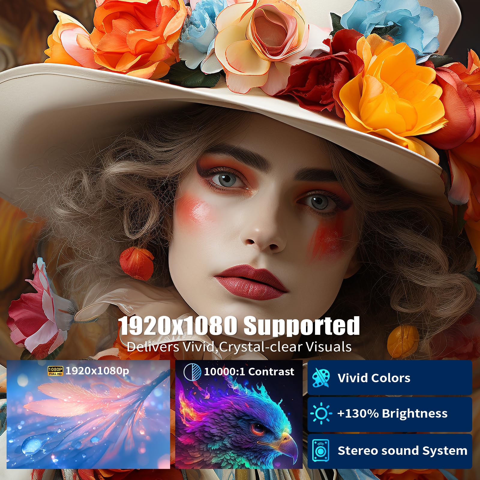 LJYT mini projector, 1080P Portable Projector, Support 4K，WiFi 6, Android 11 ,200 ANSI Lumens, Auto Keystone, Bluetooth 5.4, 210° Rotation, Compatible with TV Stick/HDMI/USB/Smartphone (White)