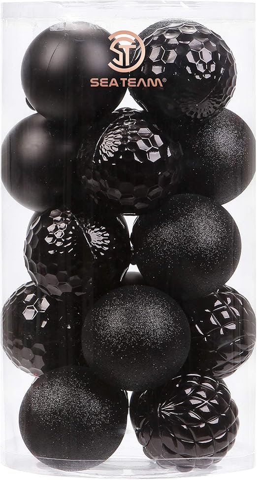 Amazon Com Sea Team 20 Pack Christmas Ball Ornaments With Strings 80mm 3 15 Inch Large Size Baubles Shatterproof Plastic Christmas Bulbs Hanging Decorations For Xmas Tree Holiday Wedding Party Black Kitchen Dining